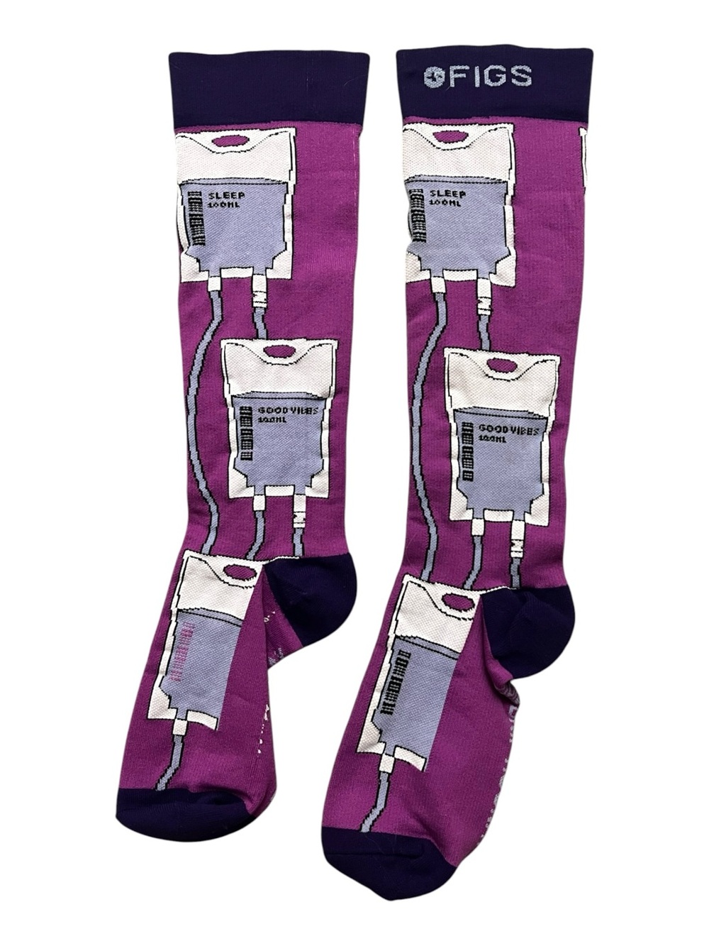 FIGS Unisex IV Bag Purple Knee High Compression Socks Size L Work Travel